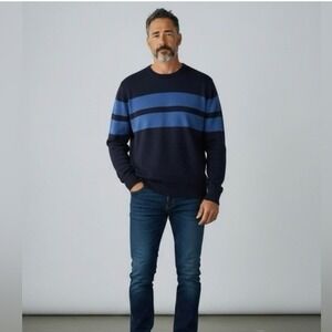 Banana Republic‎ Mens Silk Cashmere Cotton Striped Crewneck Sweater Navy Blue L